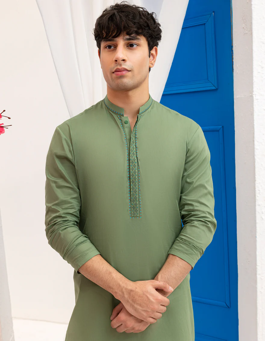 GREEN COTTON KURTA | JTK-A-46594/S25/JJ9777-SF - Image 2
