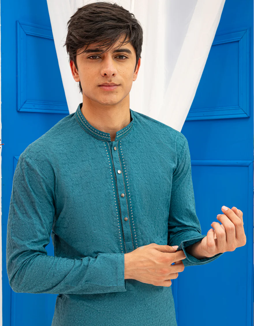 SEA GREEN COTTON KURTA | JTK-A-46616/S25/JJ92 - Image 2