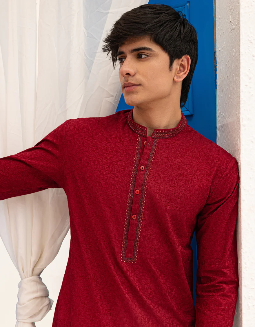 MAROON COTTON KURTA | JTK-A-46617/S25/JJ72 - Image 2