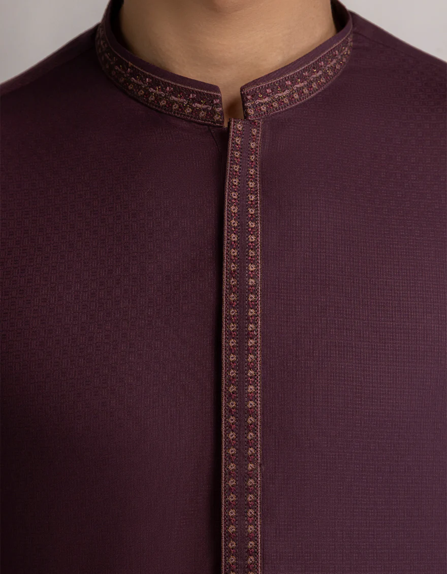DEEP MAROON BLENDED KURTA | JTK-A-46978/S25/JJ10076-SF - Image 3