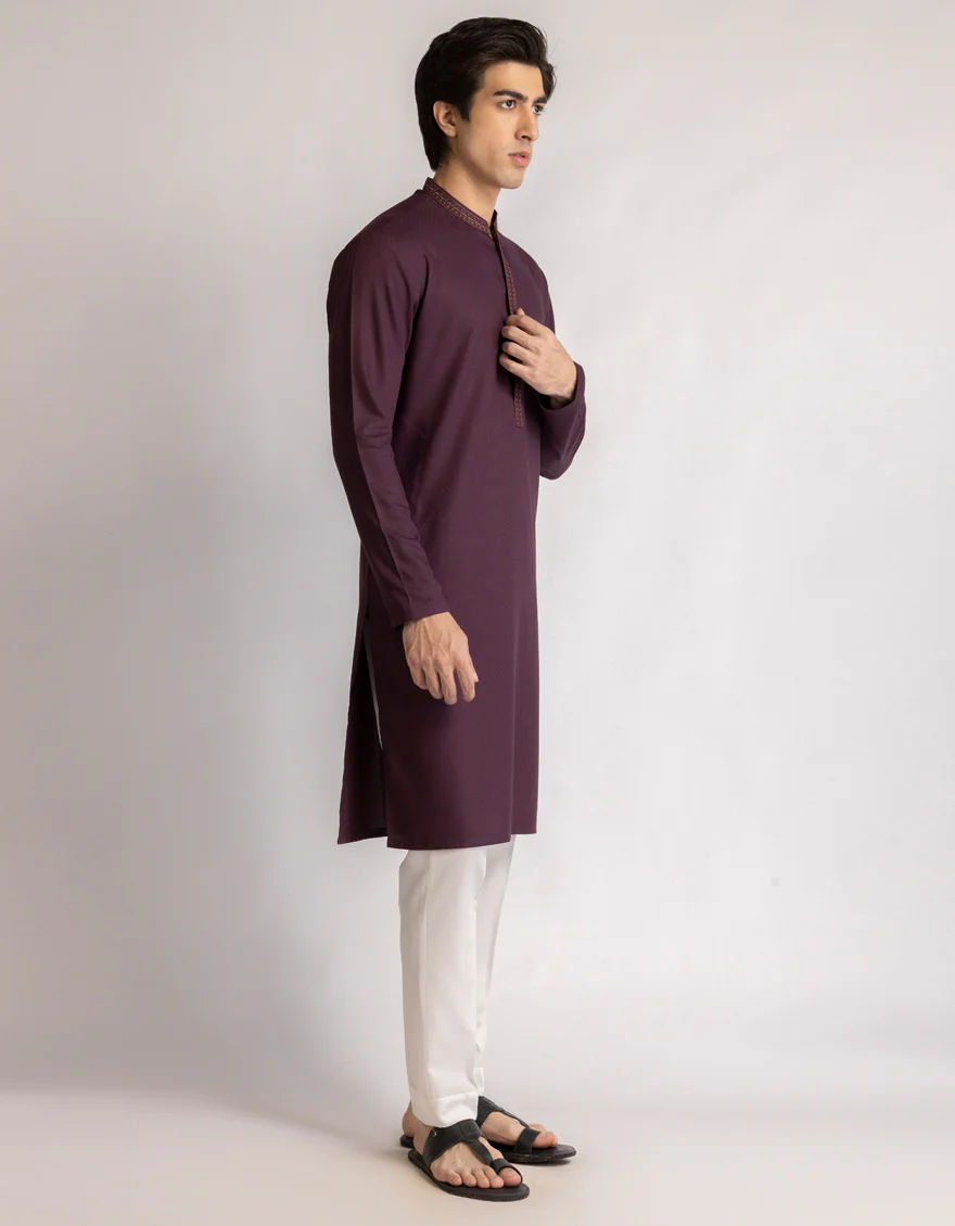 DEEP MAROON BLENDED KURTA | JTK-A-46978/S25/JJ10076-SF - Image 4