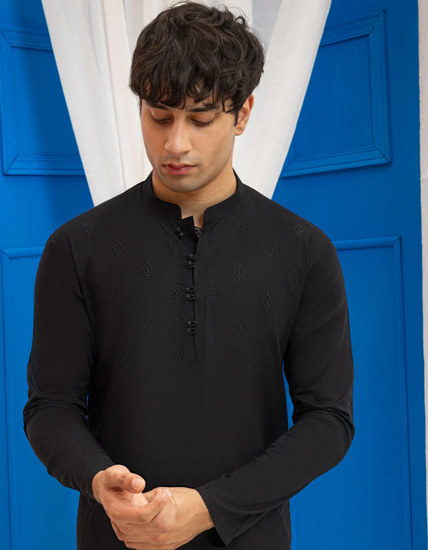 BLACK COTTON KURTA | JTK-A-50124/S25/JJ95 - Image 3