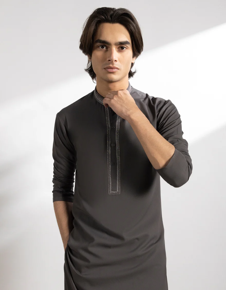 GREY BLENDED KURTA | JTK-A-50282/S25/JJ10075-FL - Image 2