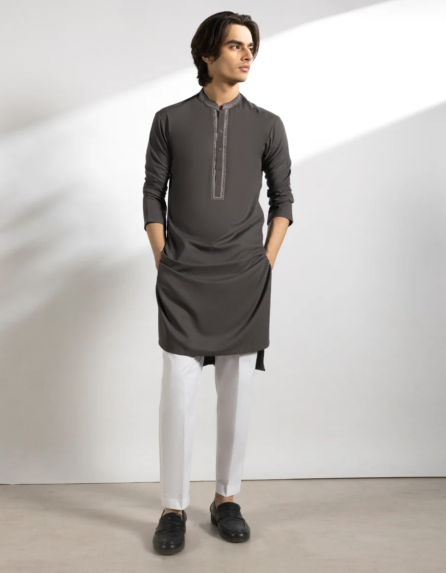 GREY BLENDED KURTA | JTK-A-50282/S25/JJ10075-FL - Image 4