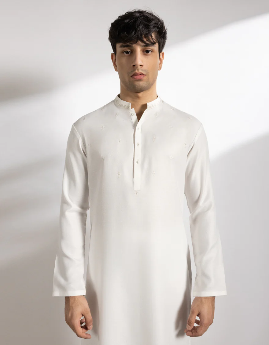OFF WHITE BLENDED KURTA | JTK-A-50285/S25/JJ10077-SF - Image 5