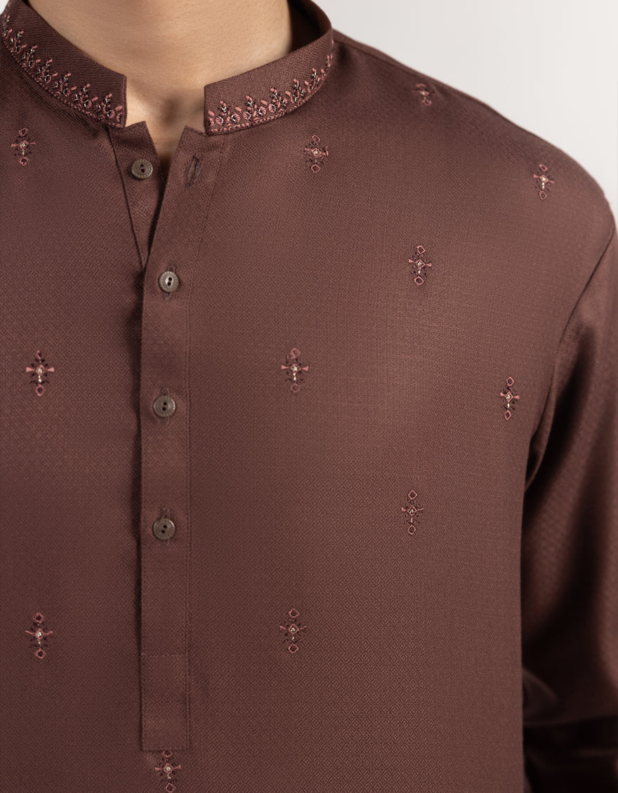 BROWN BLENDED KURTA | JTK-A-50286/S25/JJ10077-SF - Image 3