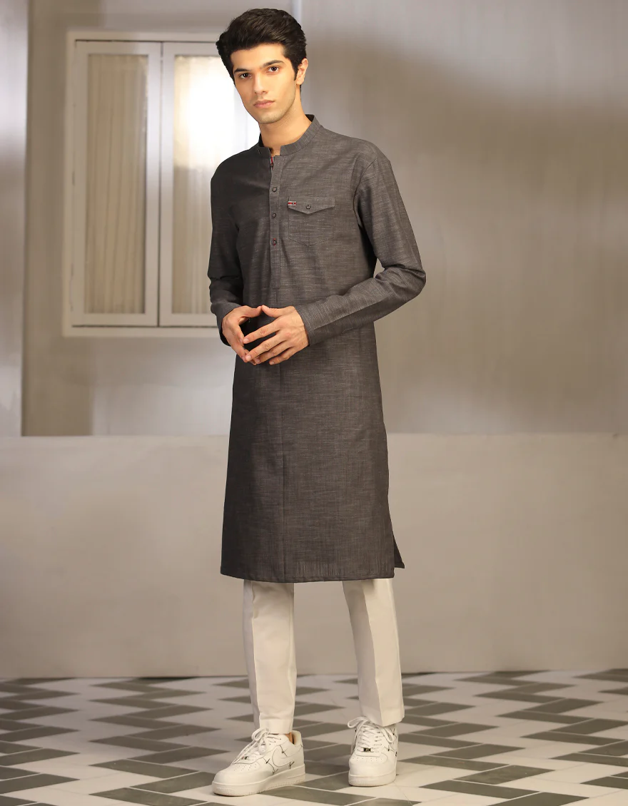 BLACK DENIM KURTA | JTK-A-US-38696/S23/JJ8701-CL - Image 4