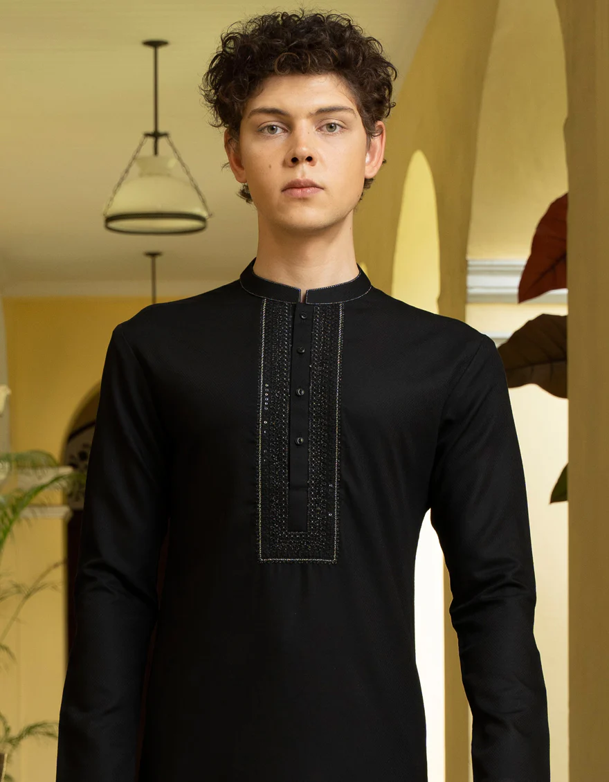 BLACK BLENDED KURTA | JTK-A-US-38699/S23/JJ8632-FL - Image 2