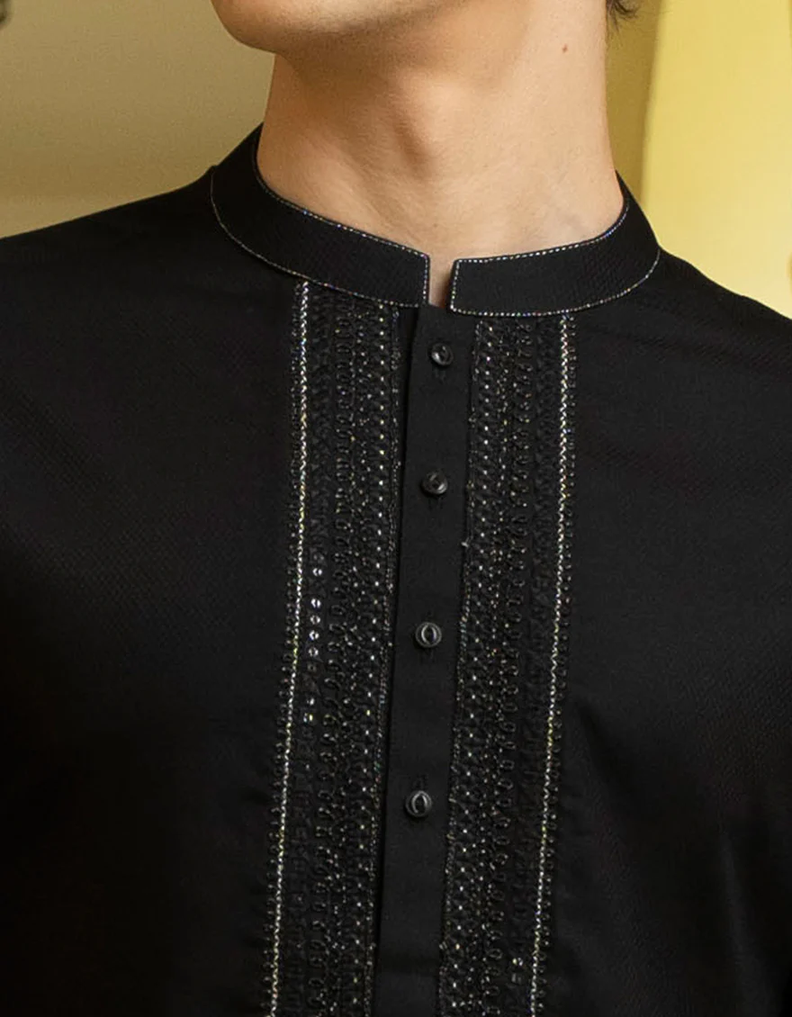 BLACK BLENDED KURTA | JTK-A-US-38699/S23/JJ8632-FL - Image 3