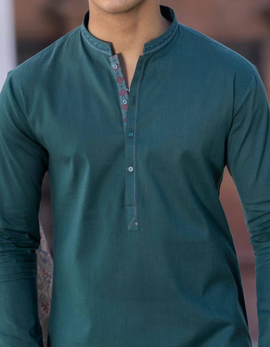 BOTTLE GREEN COTTON KURTA | JTK-A-US-41240/S23/JJ7636-CL - Image 2
