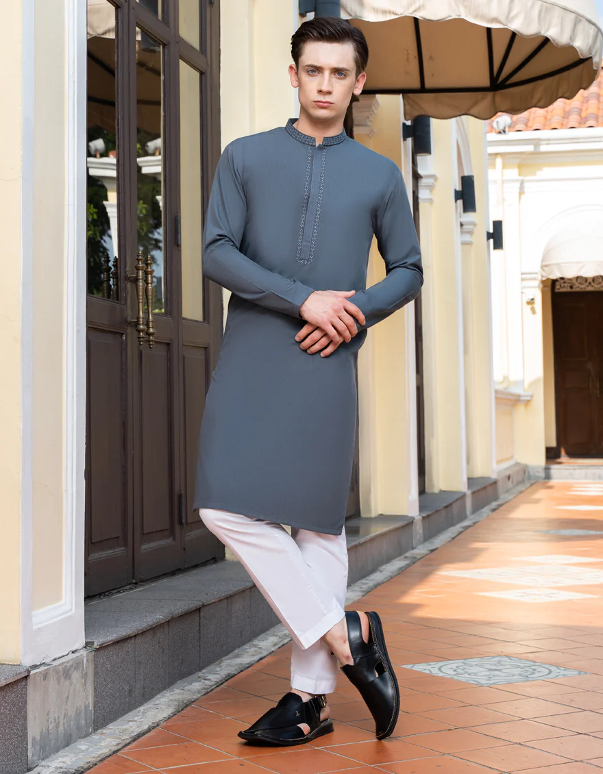 GREY BLENDED KURTA | JTK-A-US-46032/S23/JJ8254-FL - Image 3