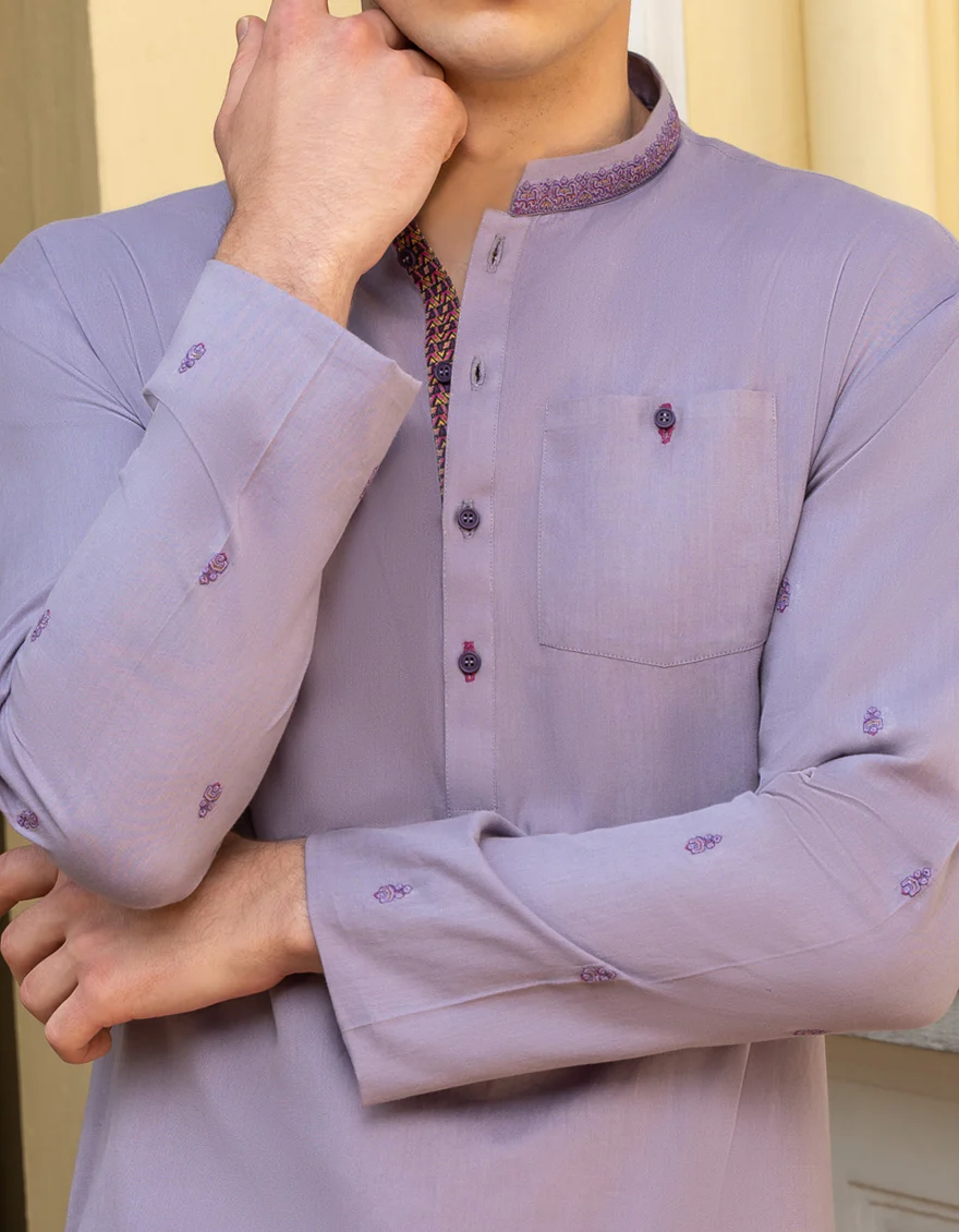 LILAC COTTON KURTA | JTK-A-US-46109/S23/DME3194-CL - Image 3
