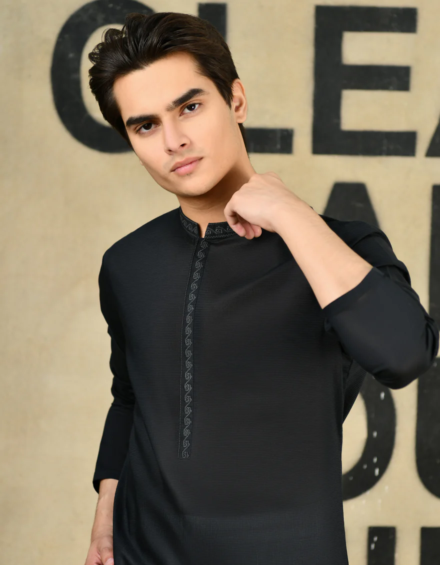 NAVY BLUE BLENDED KURTA | JTK-S-34588/S24/JJ8824-SF - Image 2