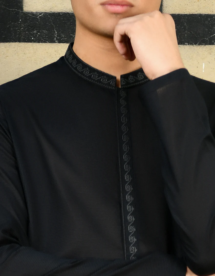 NAVY BLUE BLENDED KURTA | JTK-S-34588/S24/JJ8824-SF - Image 3