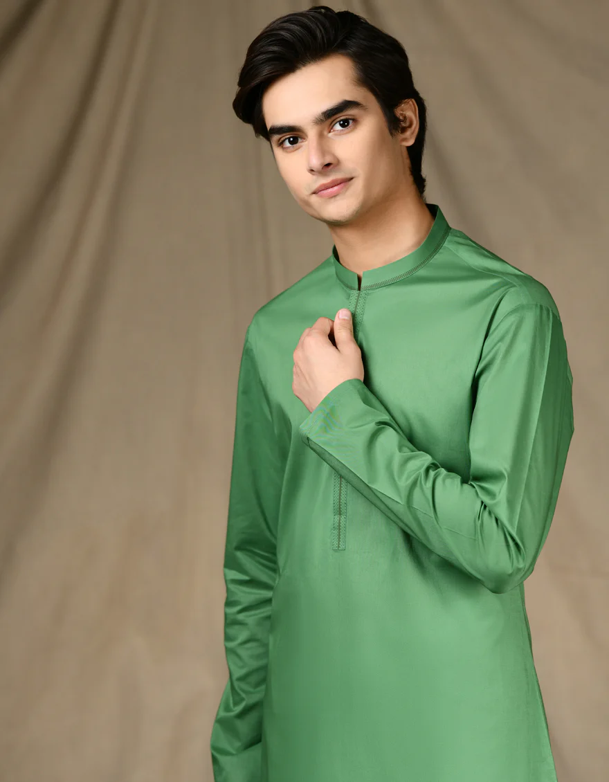 GREEN COTTON KURTA | JTK-S-34647/S24/JJ87 - Image 2