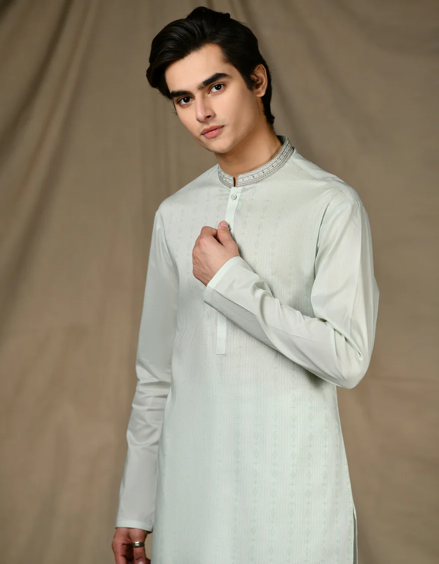 GREEN COTTON KURTA | JTK-S-34666/S24/JJ87 - Image 2
