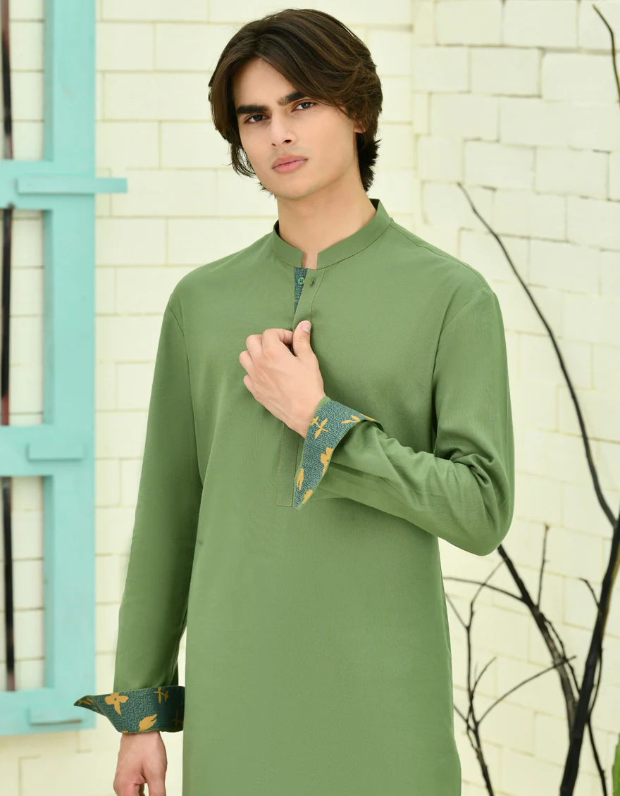 GREEN COTTON KURTA | JTK-S-34711/S24/JJ3239-PN - Image 2