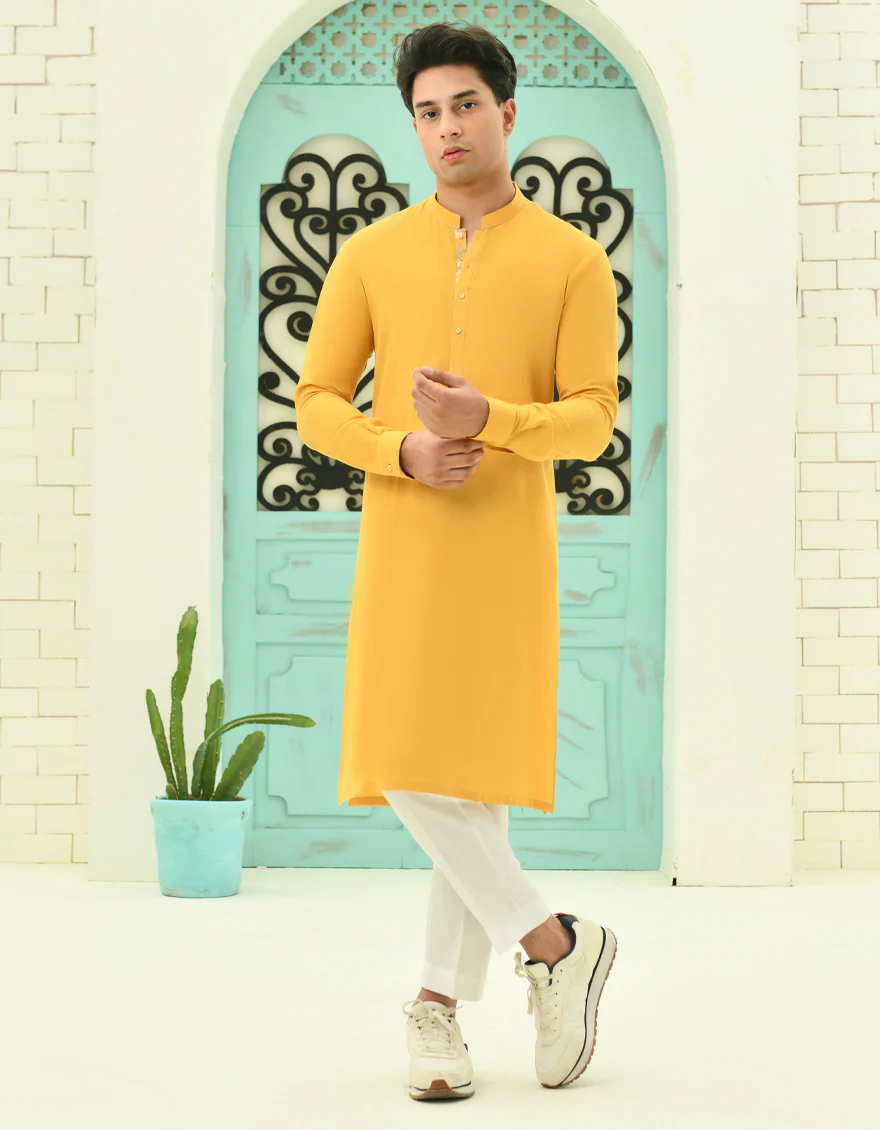 YELLOW COTTON KURTA | JTK-S-34712/S24/JJ3241-PN - Image 3