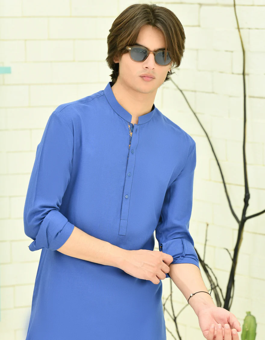 BLUE COTTON KURTA | JTK-S-34713/S24/JJ3240-PN - Image 2