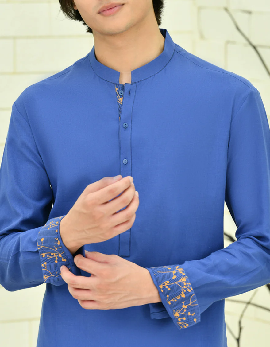 BLUE COTTON KURTA | JTK-S-34713/S24/JJ3240-PN - Image 3