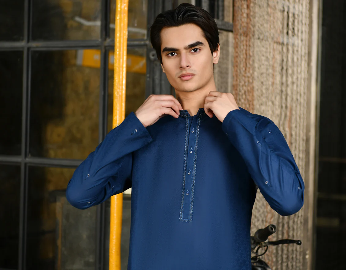 BLUE COTTON KURTA | JTK-S-46248/S24/JJ90 - Image 3