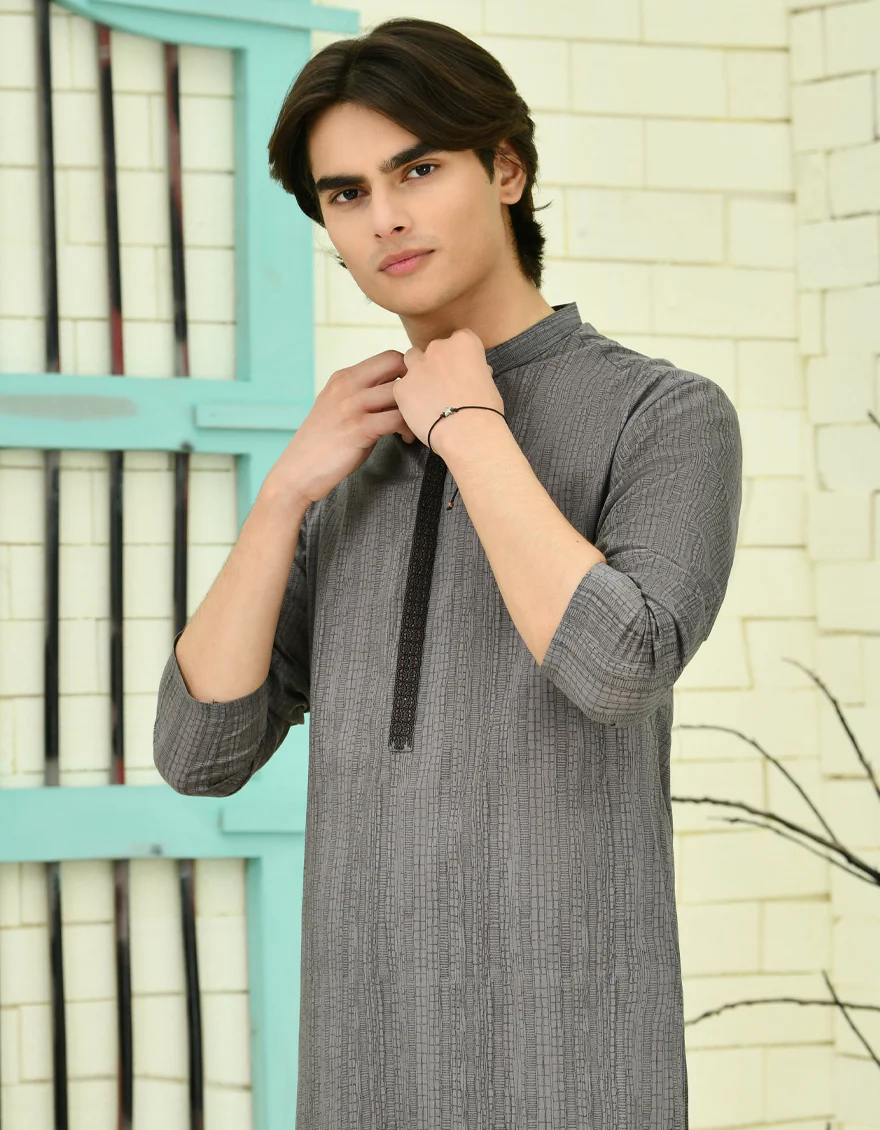 GREY COTTON KURTA | JTK-S-46309/S24/JJ9212-SF - Image 2