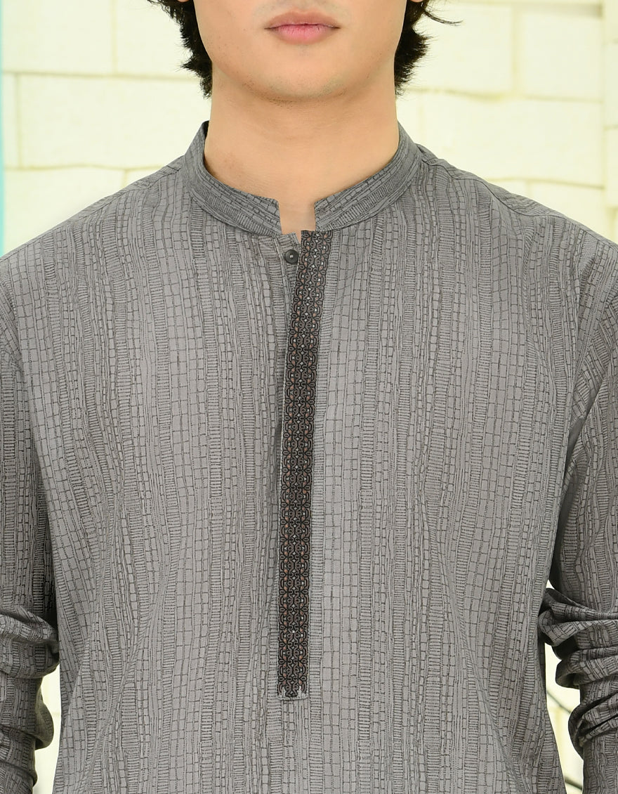 GREY COTTON KURTA | JTK-S-46309/S24/JJ9212-SF - Image 3