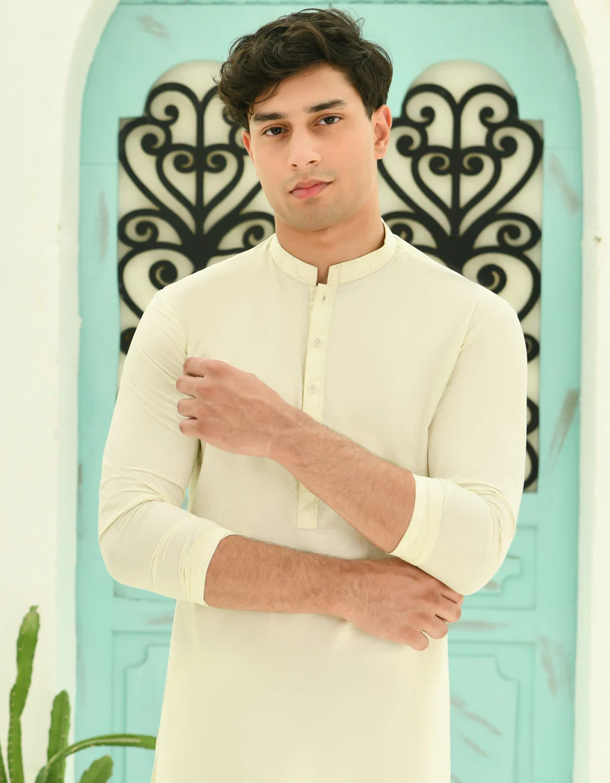 WHITE BLENDED KURTA | JTK-S-46337/S24/JJ9348-CL - Image 2