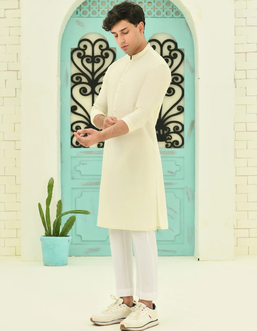 WHITE BLENDED KURTA | JTK-S-46337/S24/JJ9348-CL - Image 3