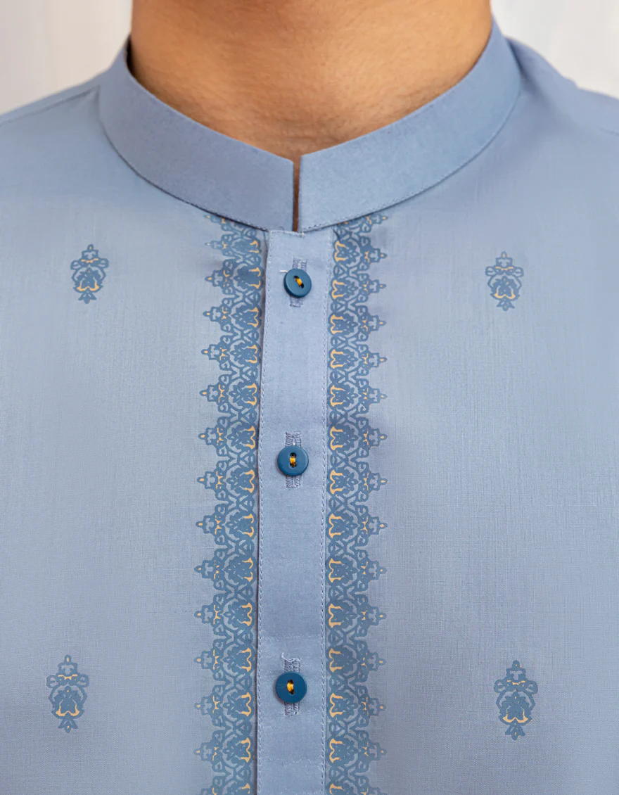 DULL BLUE COTTON KURTA | JTK-S-46595/S25/JJ9777-SF - Image 2