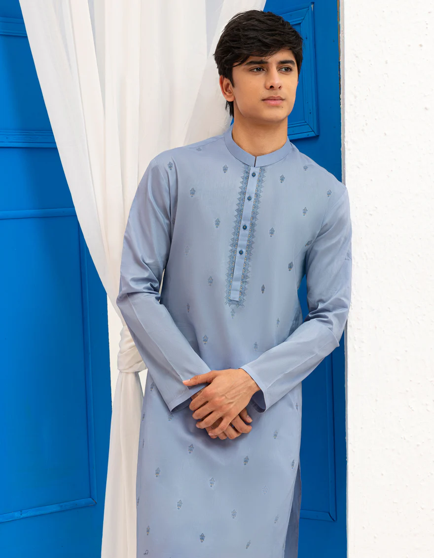 DULL BLUE COTTON KURTA | JTK-S-46595/S25/JJ9777-SF - Image 3