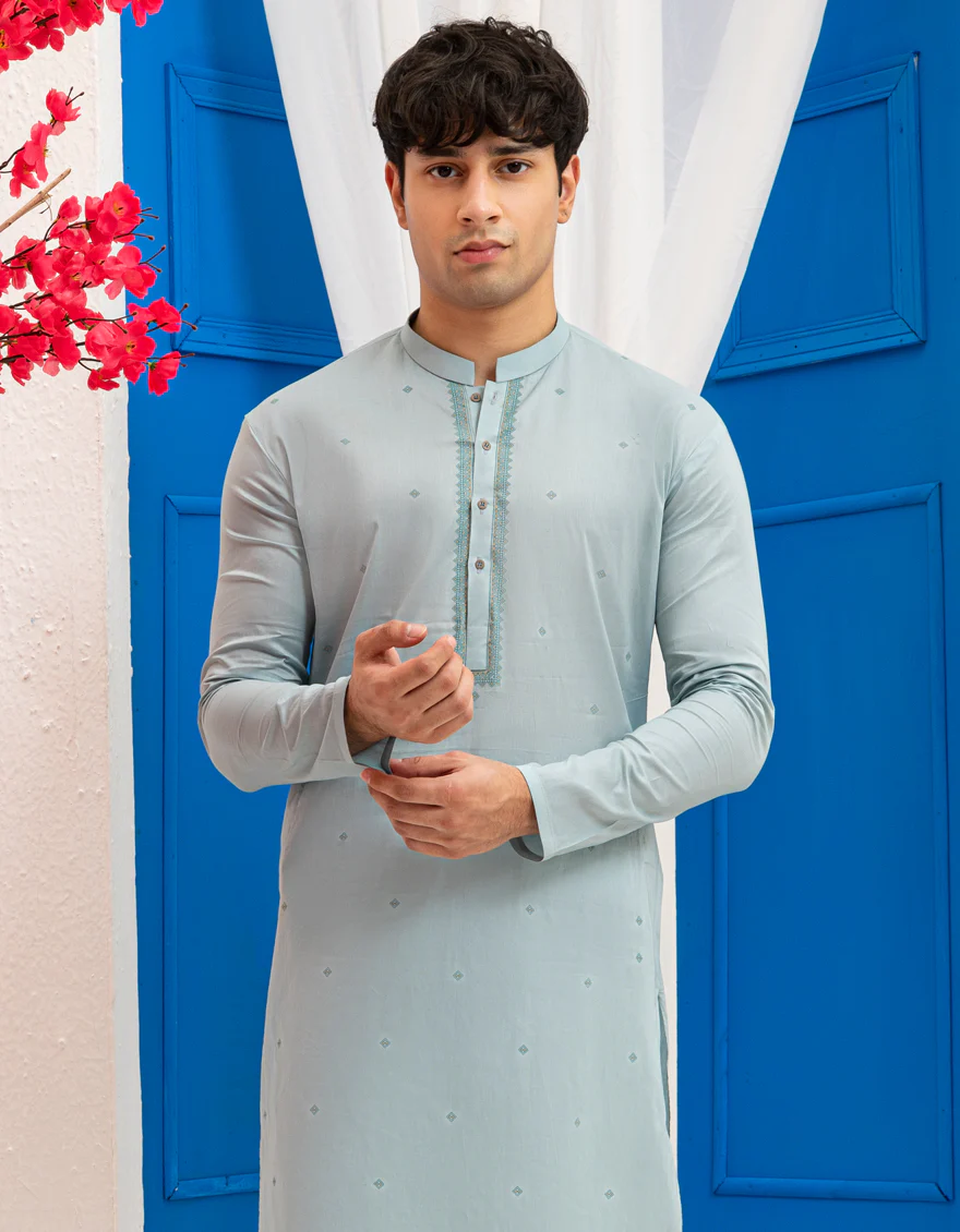 AQUA GREEN COTTON KURTA | JTK-S-46597/S25/JJ9777-SF - Image 3