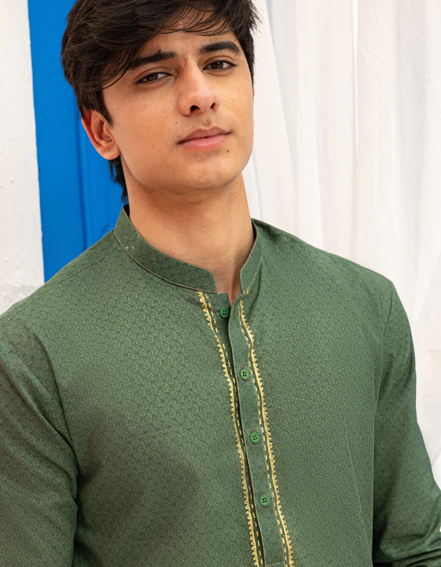 GREEN COTTON KURTA | JTK-S-50134/S25/JJ97 - Image 2