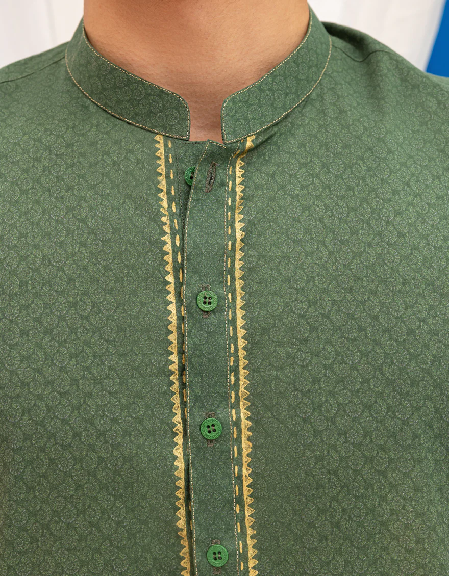 GREEN COTTON KURTA | JTK-S-50134/S25/JJ97 - Image 3