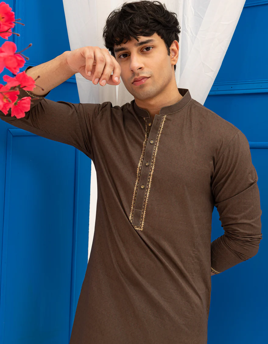 BROWN COTTON KURTA | JTK-S-50135/S25/JJ97 - Image 2