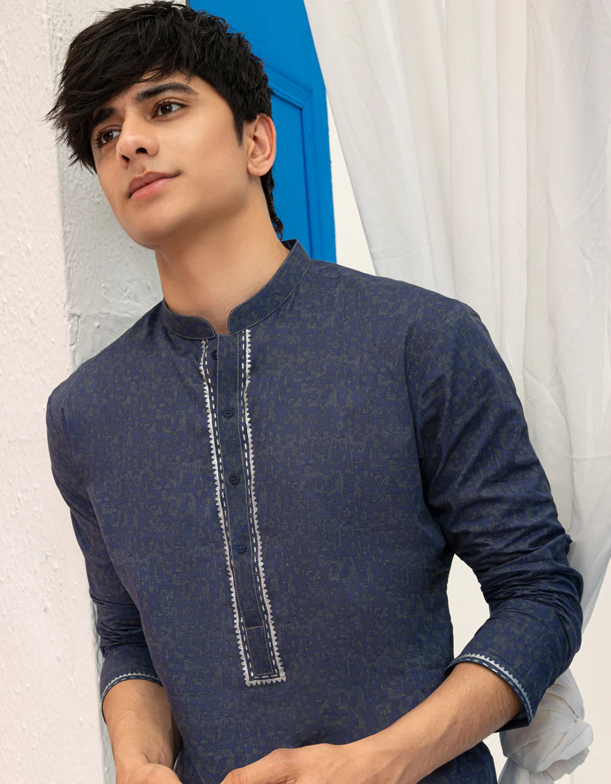 BLUE COTTON KURTA | JTK-S-50137/S25/JJ97 - Image 3