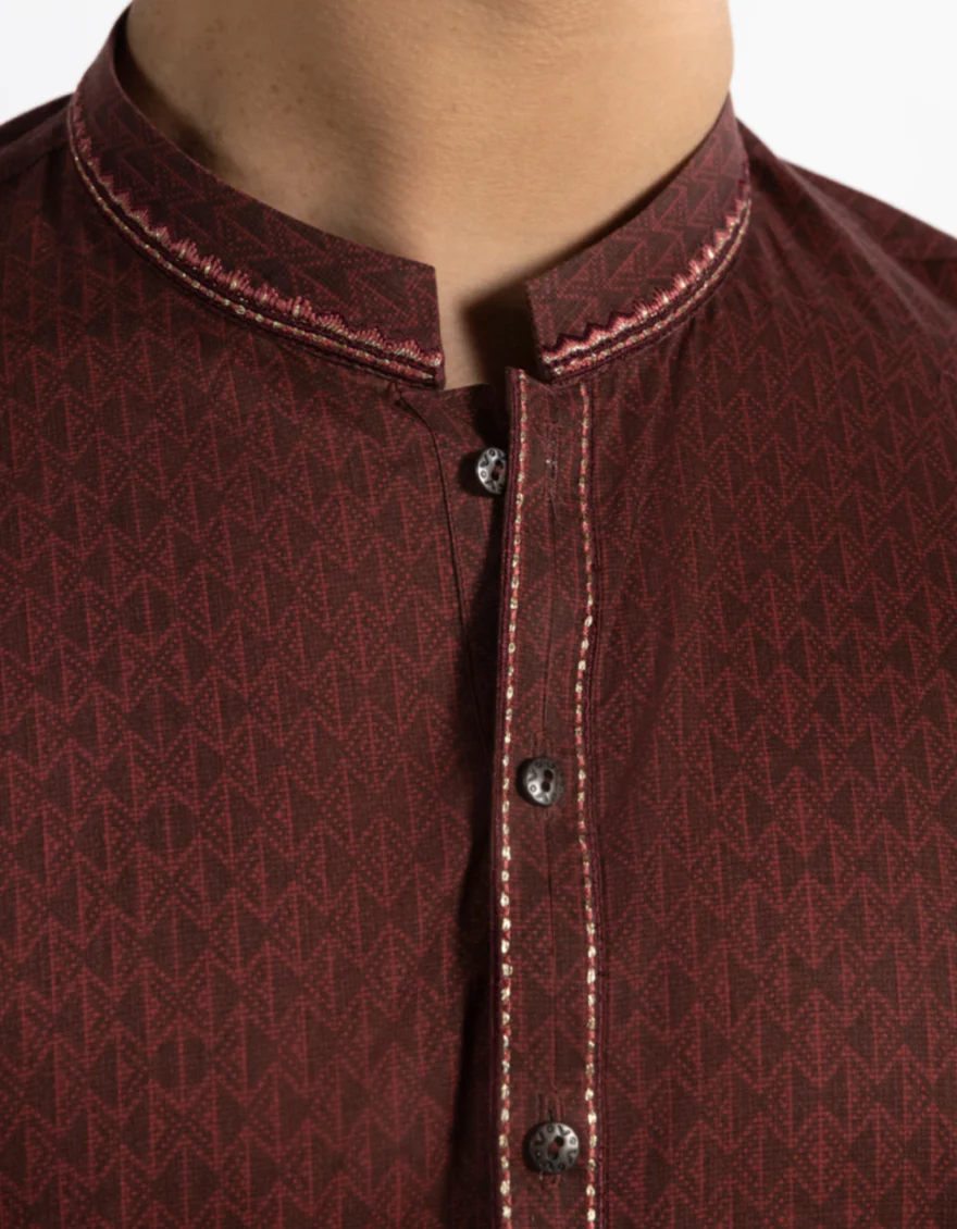 MAROON COTTON KURTA | JTK-S-50228/S25/JJ9776-SF - Image 3