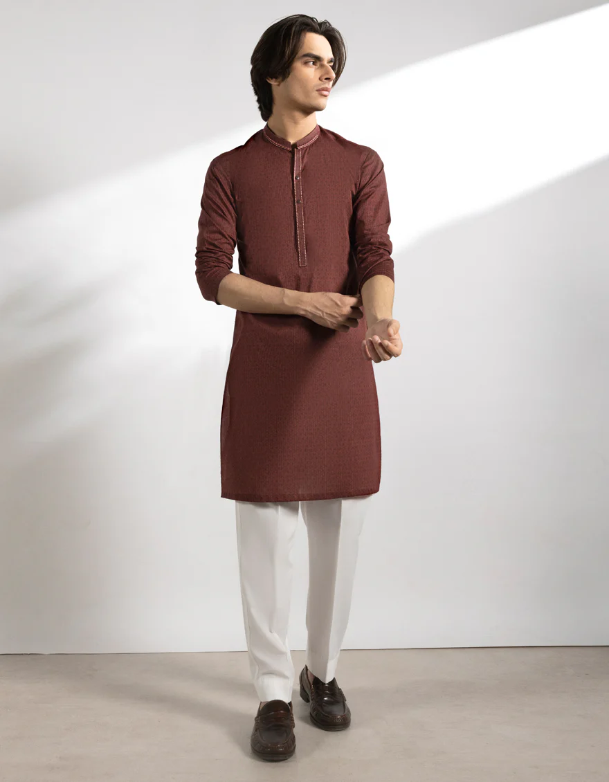 MAROON COTTON KURTA | JTK-S-50228/S25/JJ9776-SF - Image 4