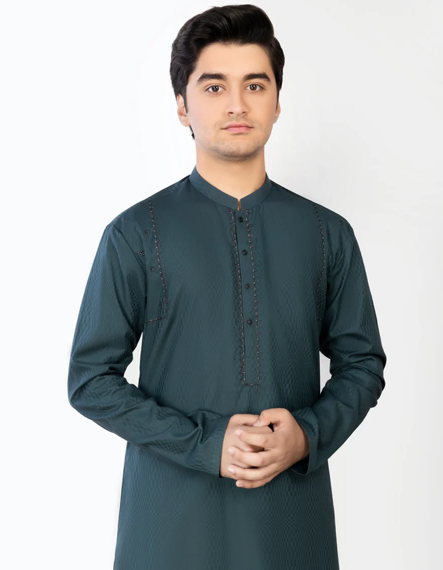 EMERALD GREEN COTTON KURTA | JTK-S-US-34379/S23/JJ7042-FL - Image 2