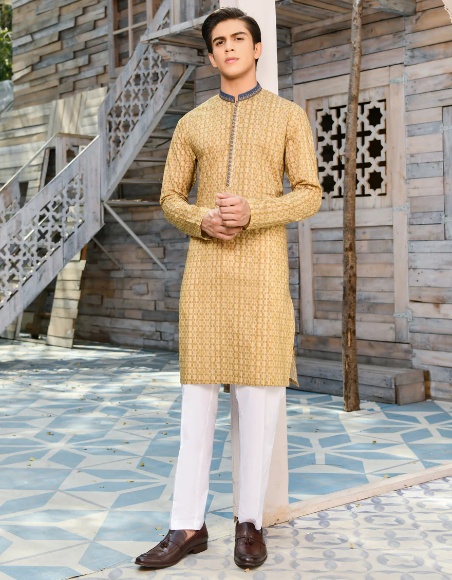 OCHRE COTTON KURTA | JTK-S-US-35922/S22/JJ7546-SF - Image 2