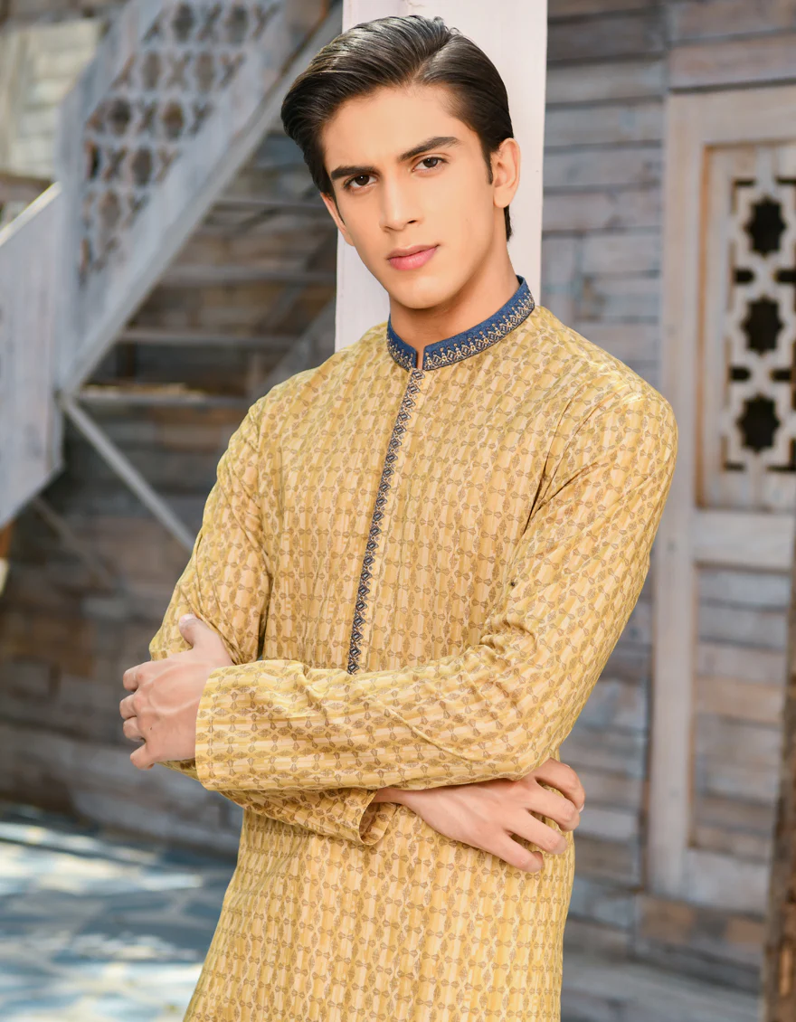 OCHRE COTTON KURTA | JTK-S-US-35922/S22/JJ7546-SF - Image 3