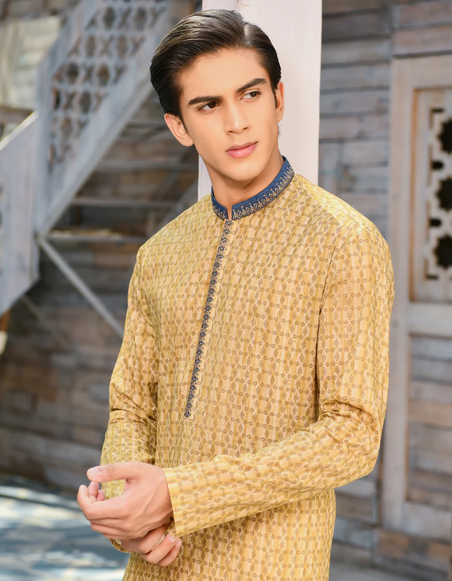 OCHRE COTTON KURTA | JTK-S-US-35922/S22/JJ7546-SF - Image 4