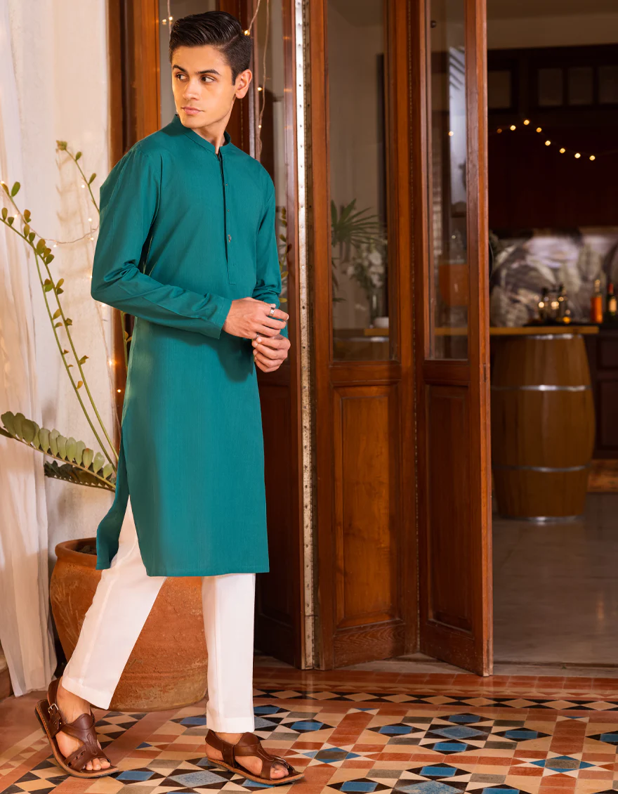 AQUA GREEN COTTON KURTA | JTK-S-US-35960/S22/DMR3179-PN - Image 3