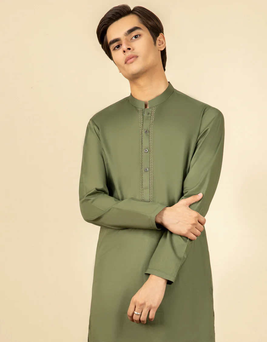 GREEN COTTON KURTA | JTK-S-US-35978/S22/JJ7546-SF - Image 3