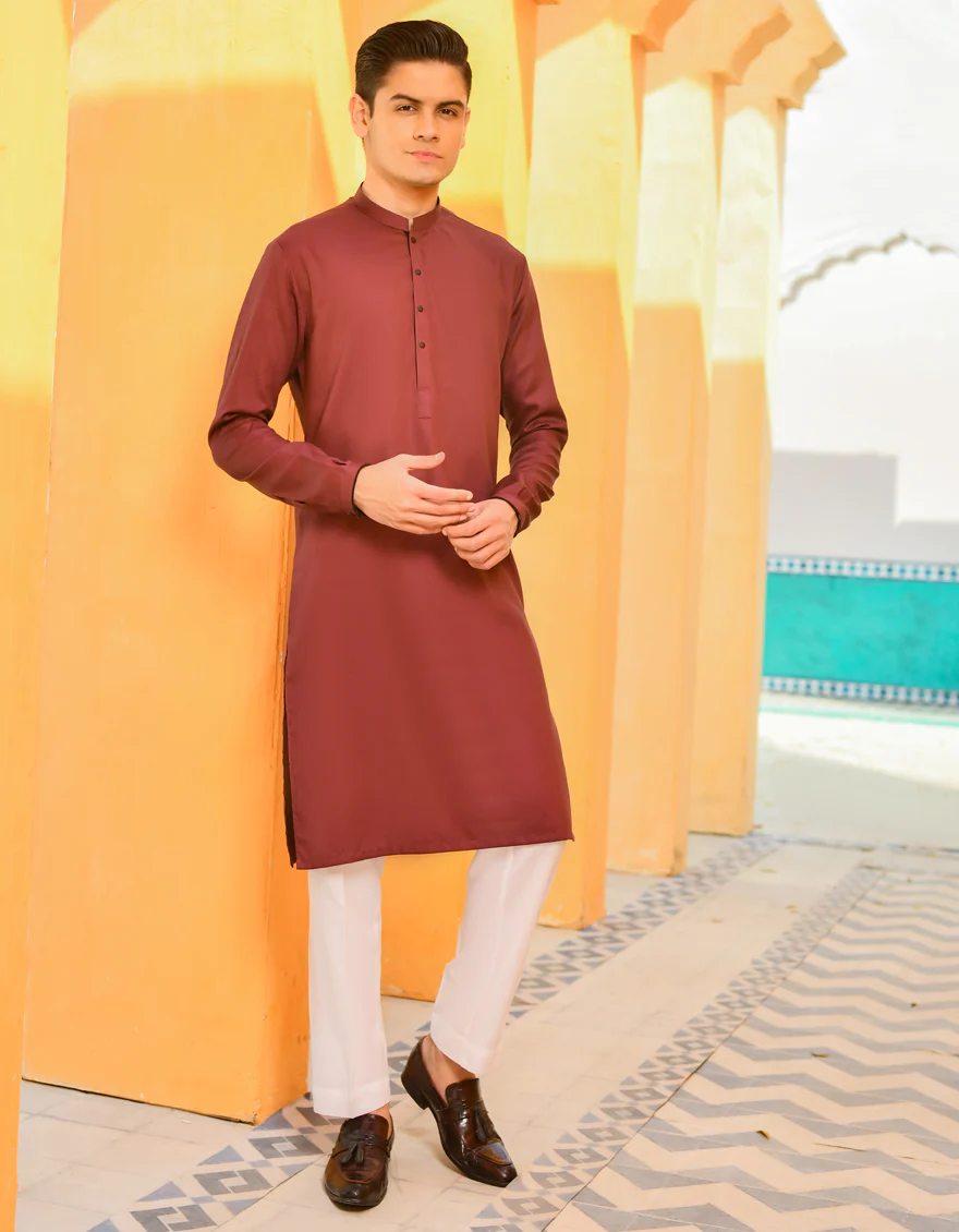 MAROON COTTON KURTA | JTK-S-US-38485/S22/JJ8134-CL - Image 3