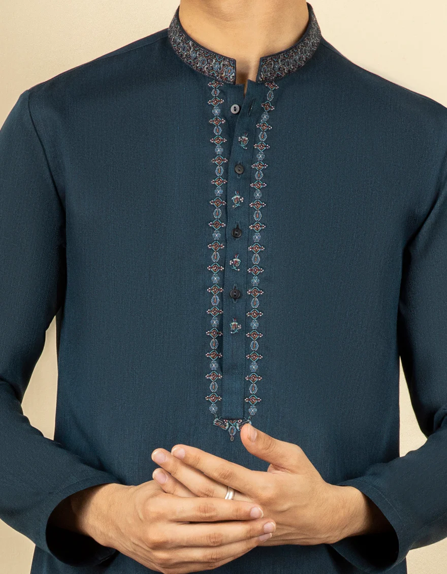 TEAL BLENDED KURTA | JTK-S-US-38506/S22/JJ7610-FL - Image 2
