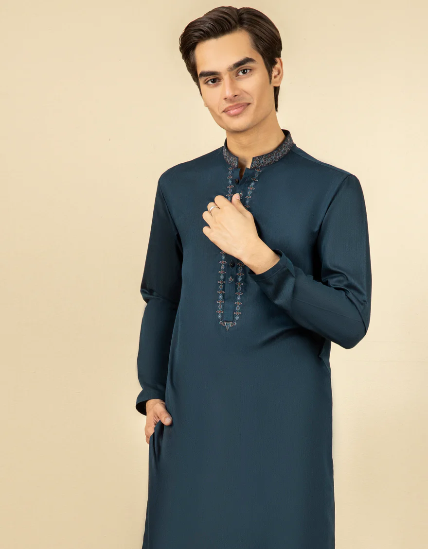 TEAL BLENDED KURTA | JTK-S-US-38506/S22/JJ7610-FL - Image 3