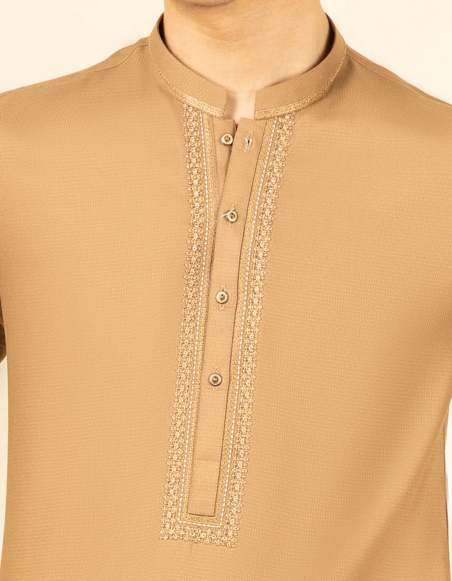 LIGHT BROWN BLENDED KURTA | JTK-S-US-38557/S22/JJ8128-FL - Image 2