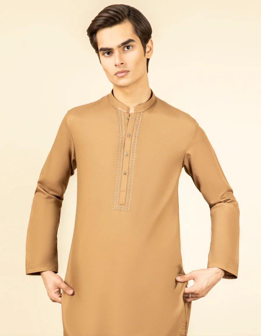 LIGHT BROWN BLENDED KURTA | JTK-S-US-38557/S22/JJ8128-FL - Image 3