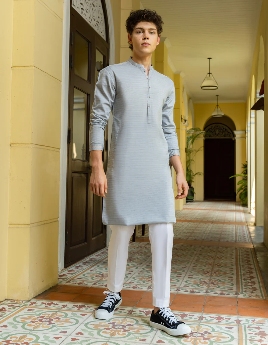 GREY COTTON KURTA | JTK-S-US-38595/S23/JJ8327-CL - Image 4